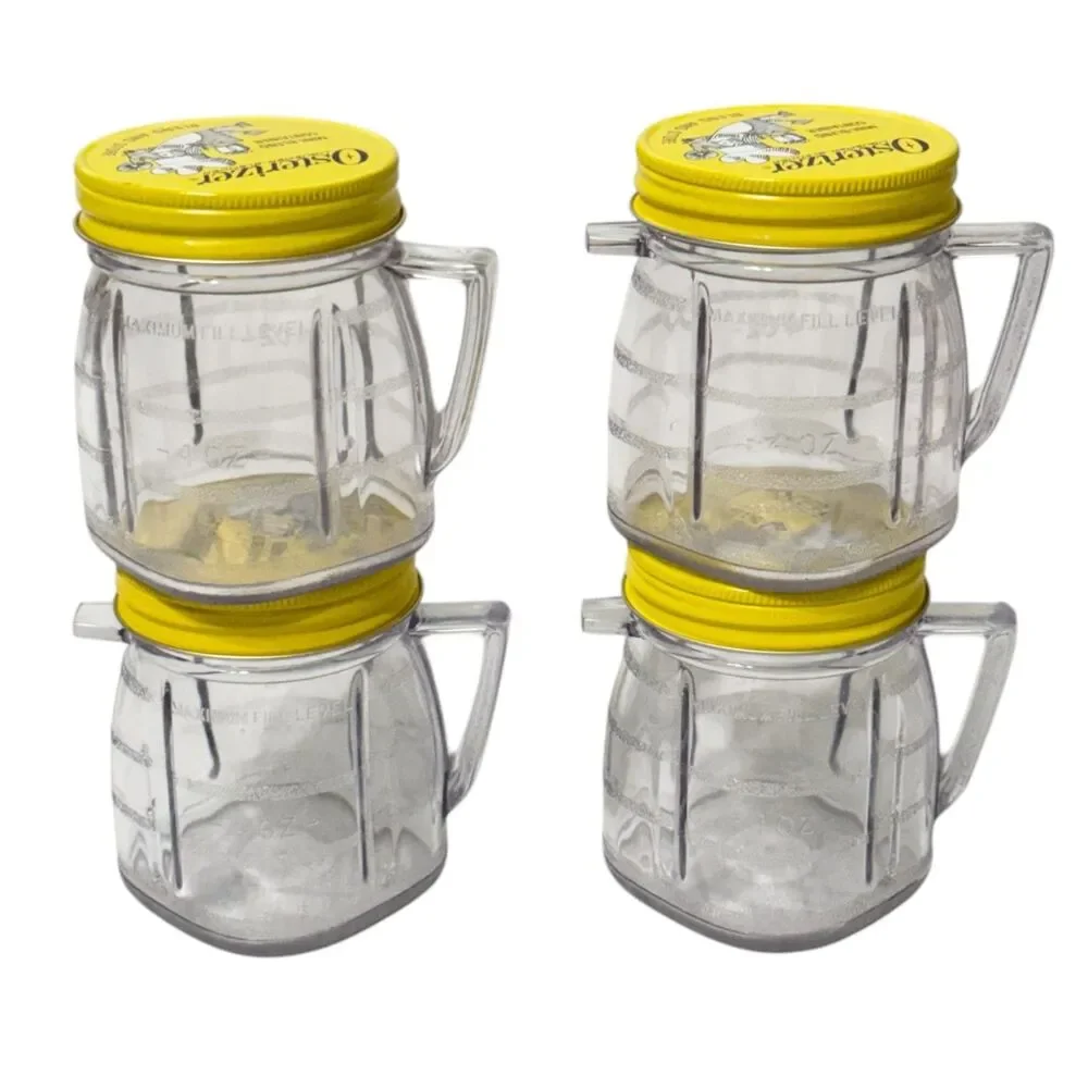 4 Vtg Osterizer Blend &  Store Mini Container / Jar 8oz Yellow Metal Lid Clean!